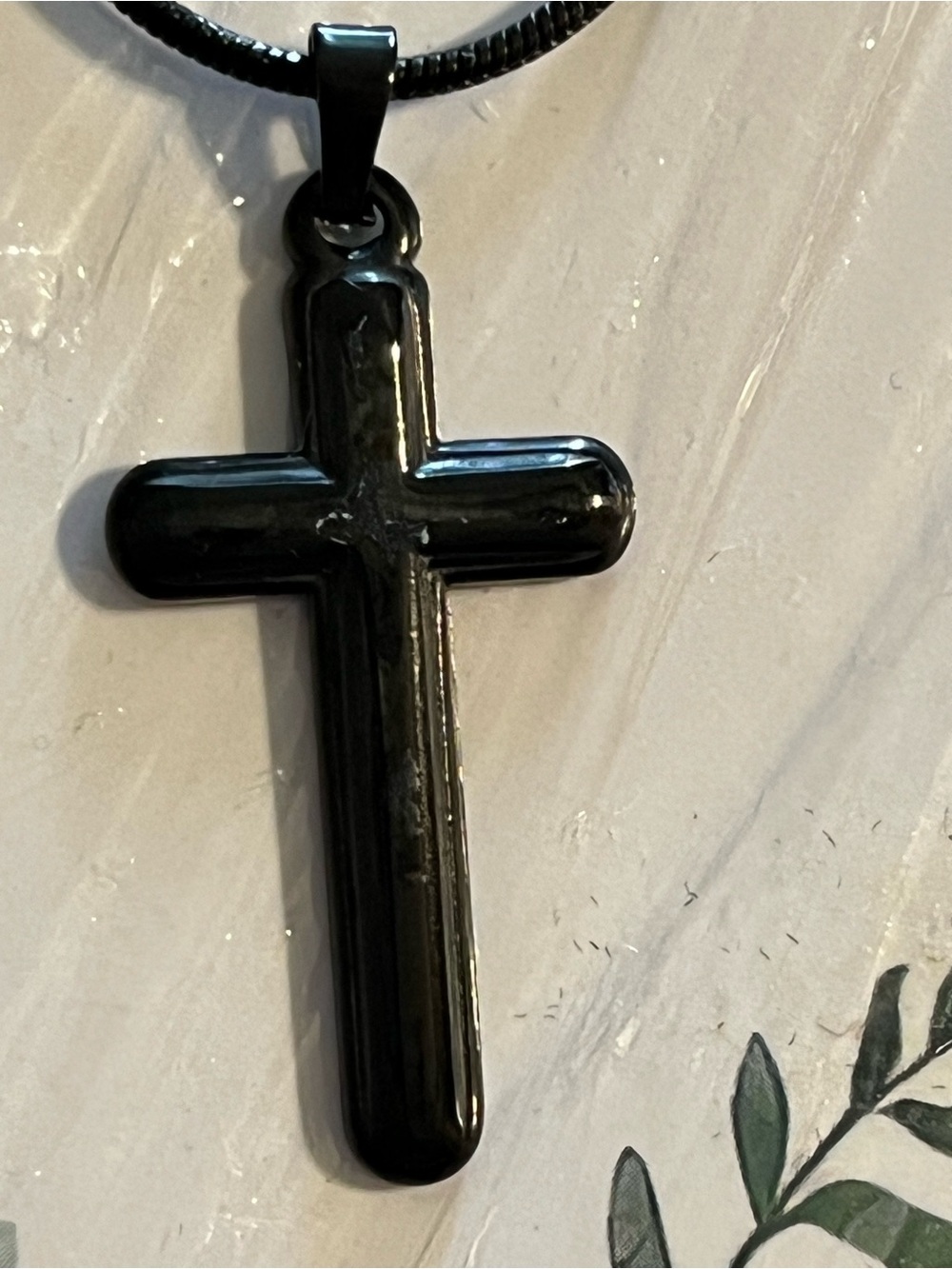 Black Cross Pendant Necklace - Simple Everyday Chain
